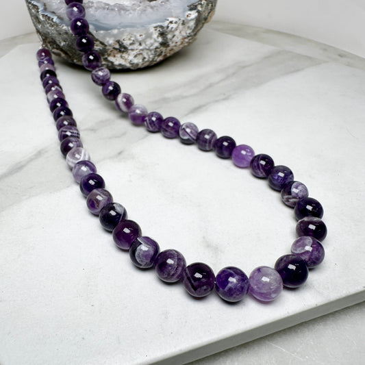 Chevron Amethyst Beaded Necklace | Sterling Silver