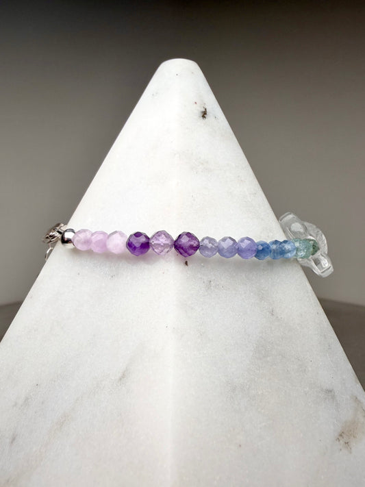 Rainbow Gemstone Lotus Bracelet | Sterling Silver