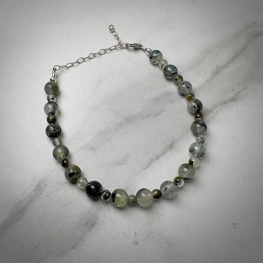 Prehnite Beaded Bracelet | Sterling Silver | Adjustable