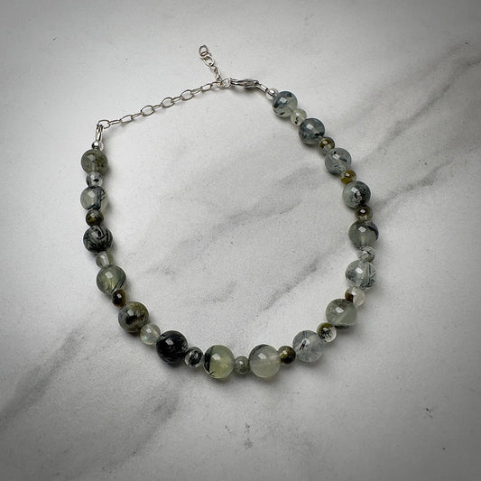 Prehnite Beaded Bracelet | Sterling Silver | Adjustable