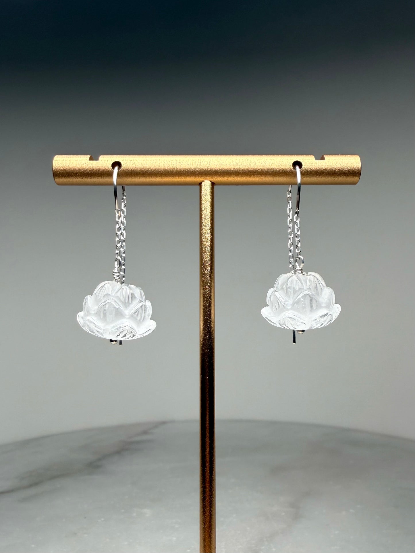 Lotus Flower Threader Earrings | Sterling Silver