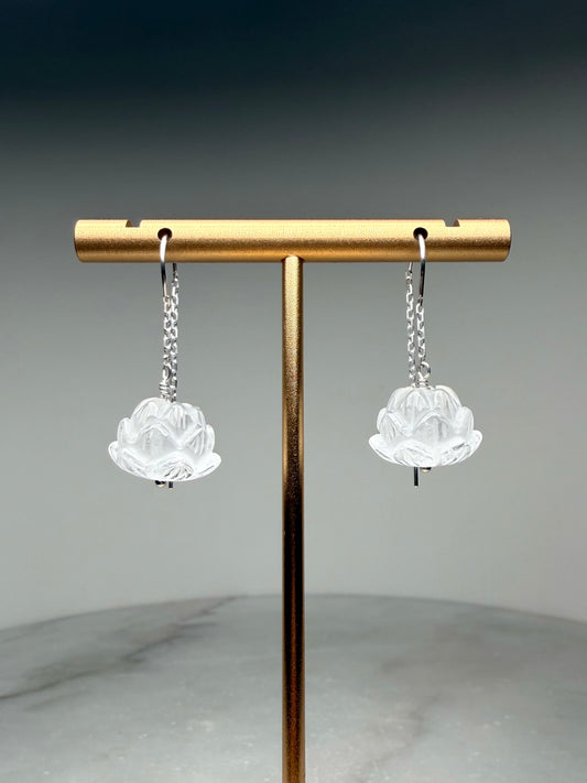 Lotus Flower Threader Earrings | Sterling Silver