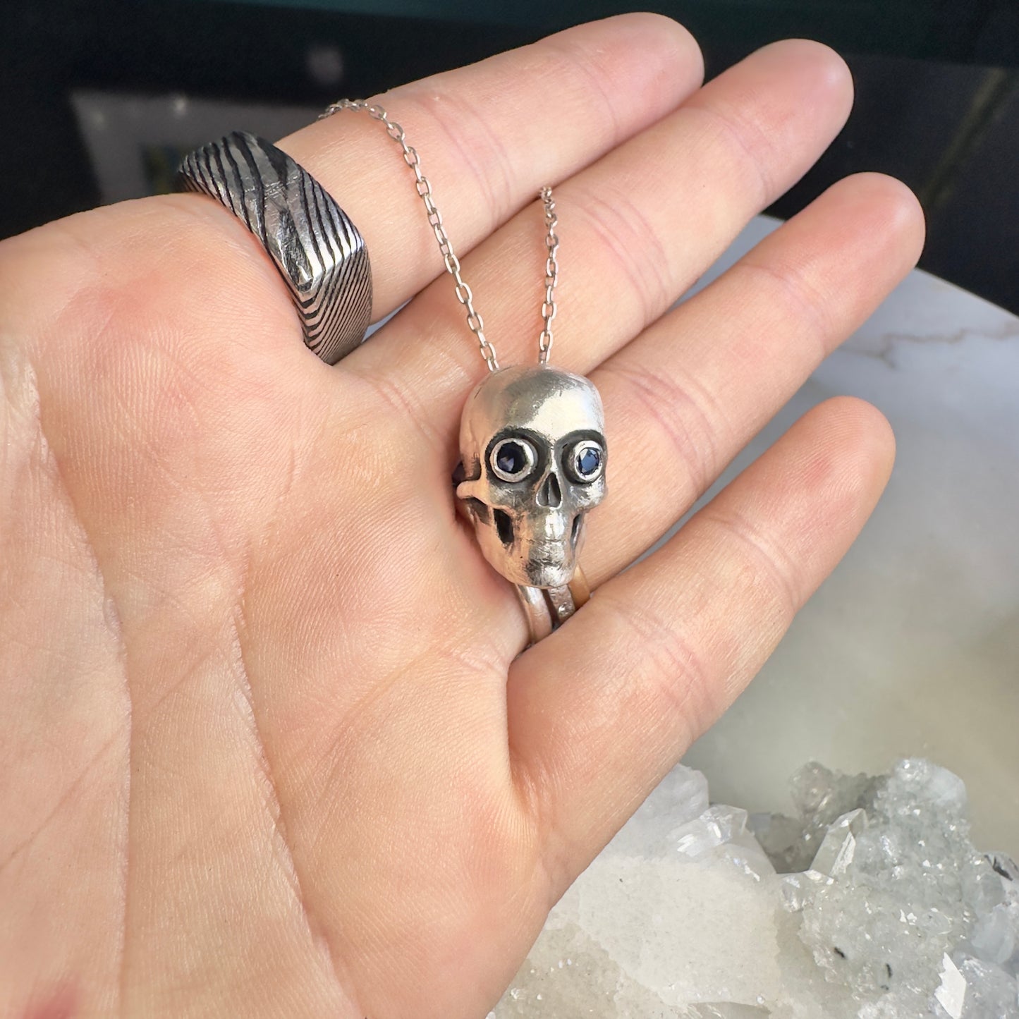 Skull Pendant with Sapphire Eyes