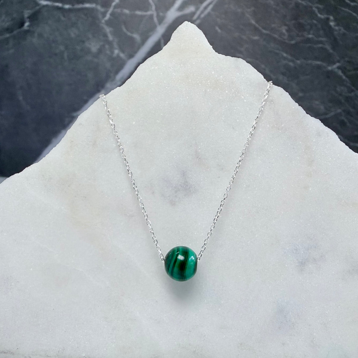 Malachite Floating Necklace | Sterling Silver