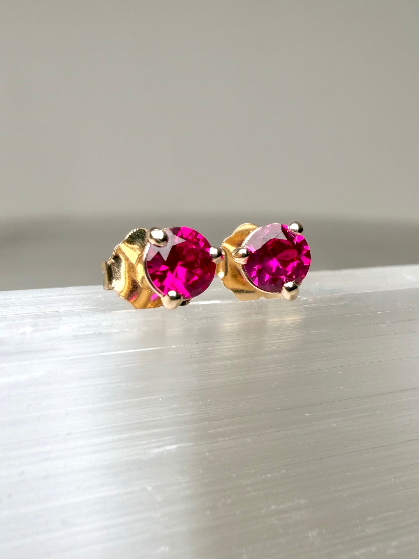 Vivid Ruby Stud Earrings | 14k Yellow Gold
