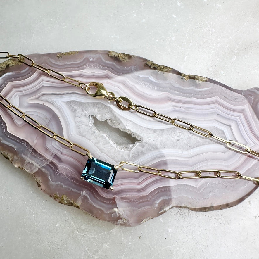 London Blue Topaz Solitaire Necklace | 14k Yellow Gold
