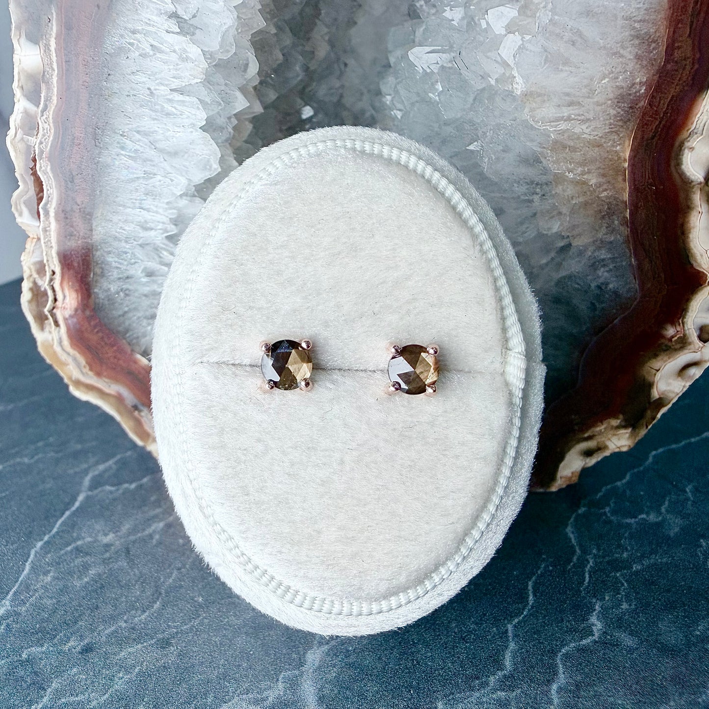 Bronze Sapphire Stud Earrings | 14k Rose Gold