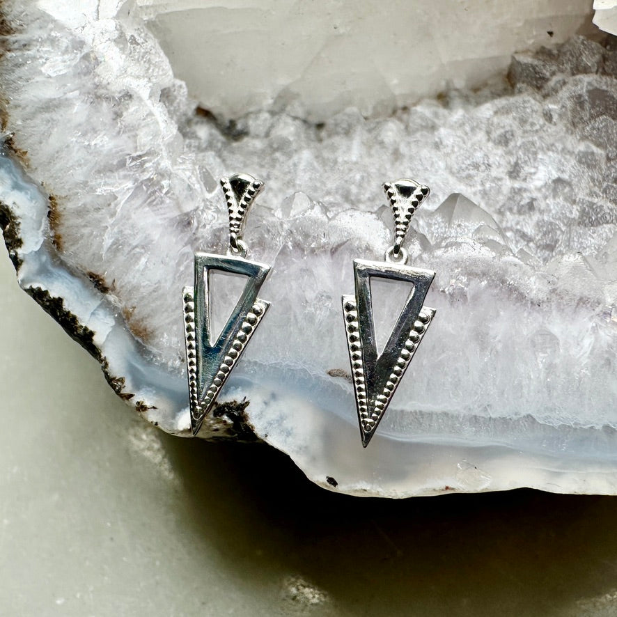 Geometric Arrow Dangle Earrings | Sterling Silver