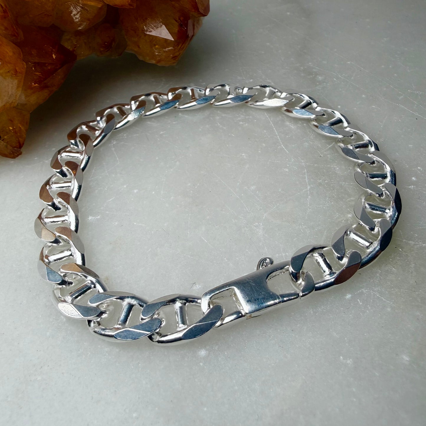 Diamond Cut Anchor Chain Bracelet | Sterling Silver