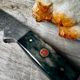Damascus Steel and Dyed Bone Utility Knife