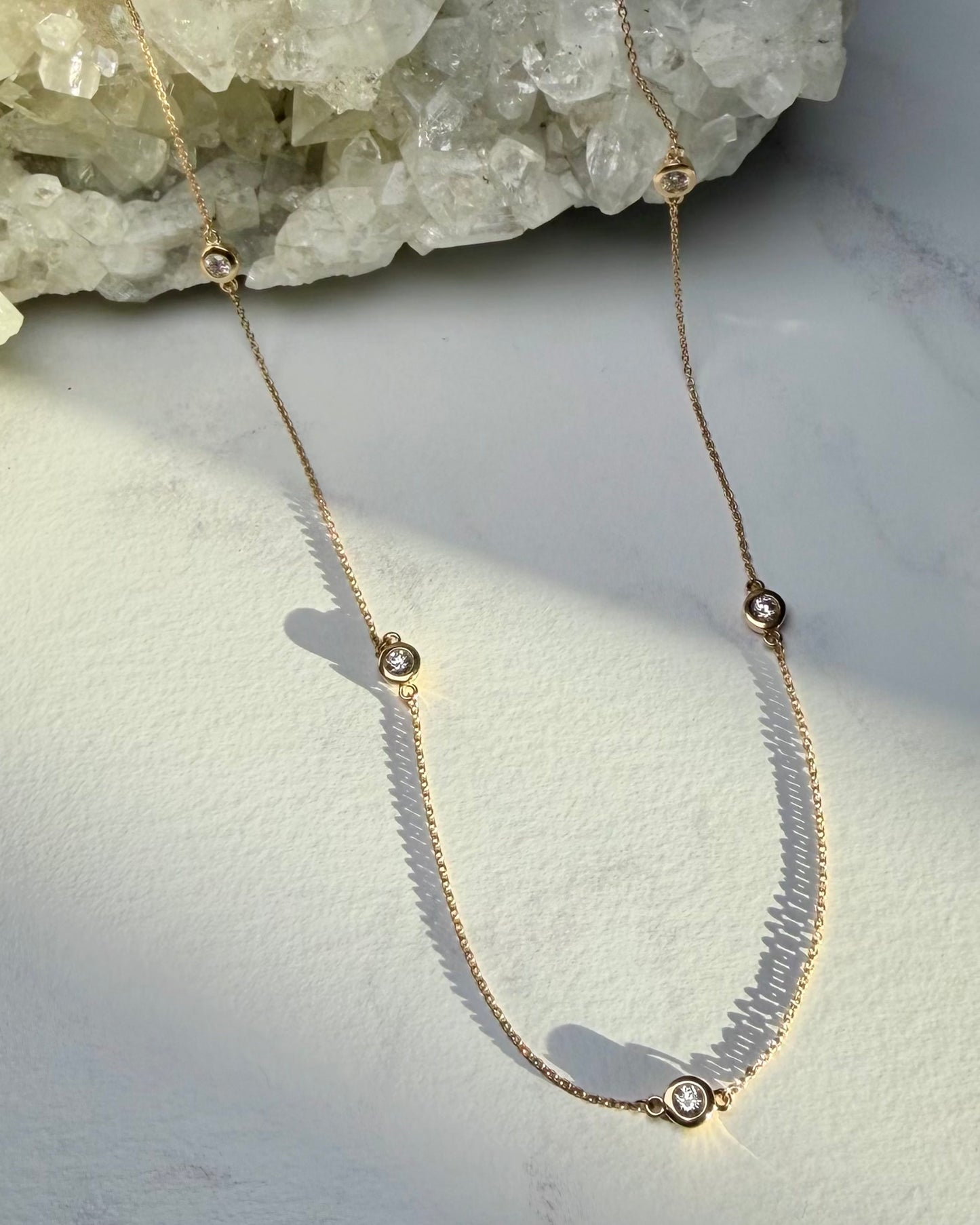 Diamond Station Necklace | 14k Yellow Gold