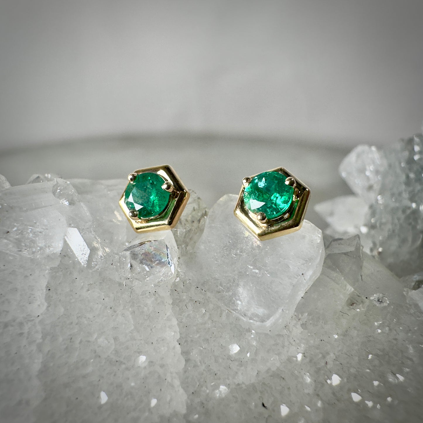 Emerald Hexagon Stud Earrings