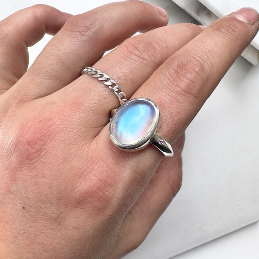 Moonstone and Pink Sapphire Ring