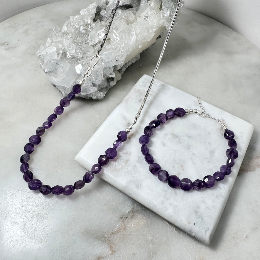 Amethyst Necklace with Foxtail Chain