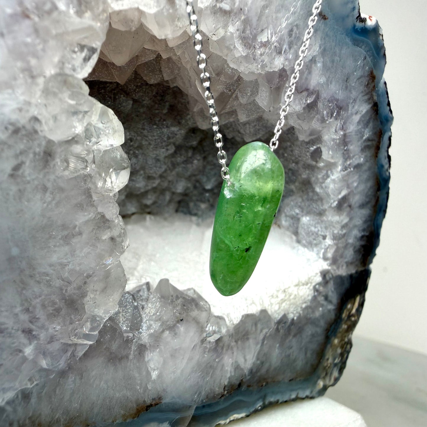 Green Kyanite Floating Necklace | Sterling Silver