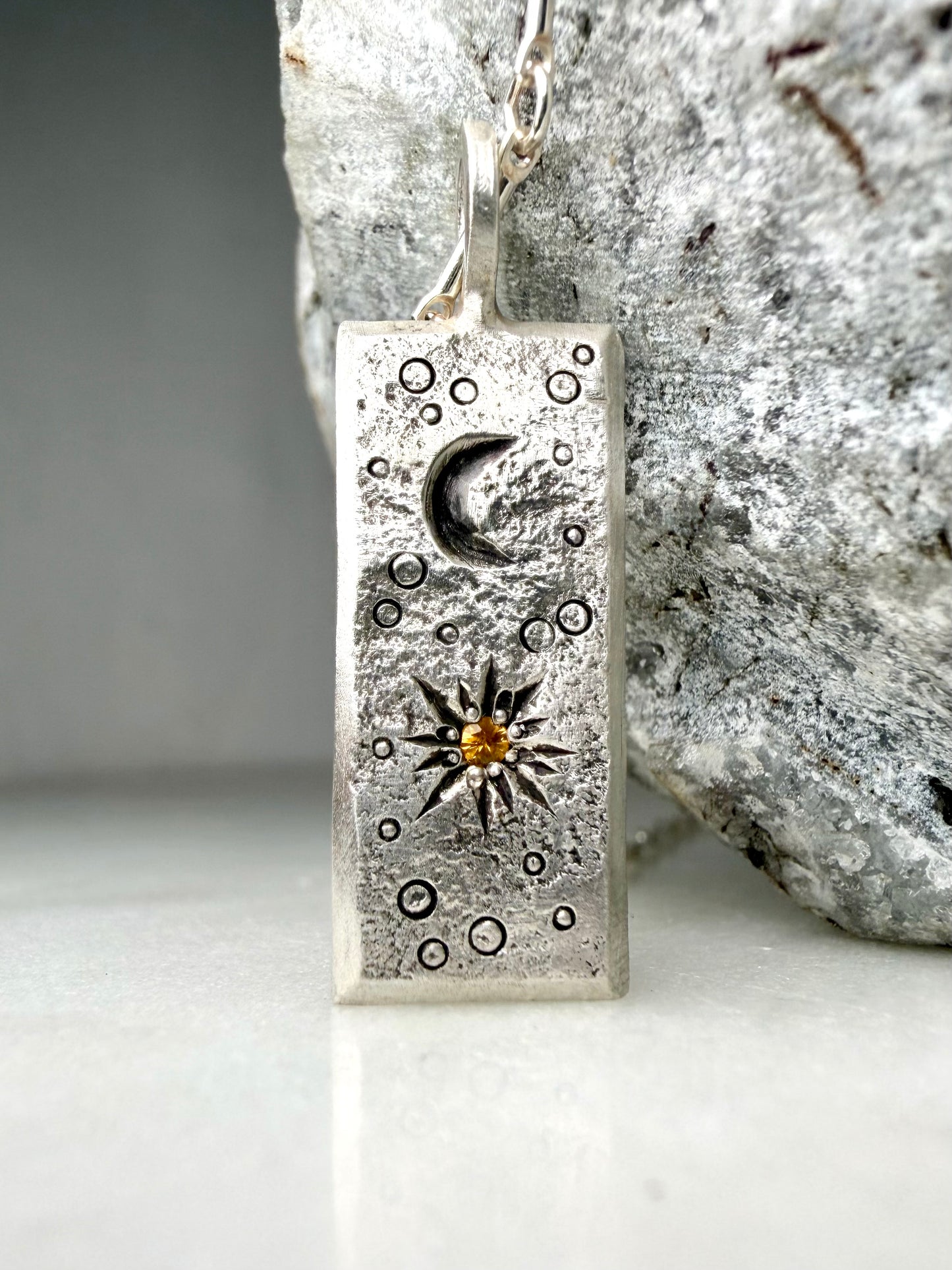 Sun & Moon Orange Sapphire Charm Pendant | Sterling Silver