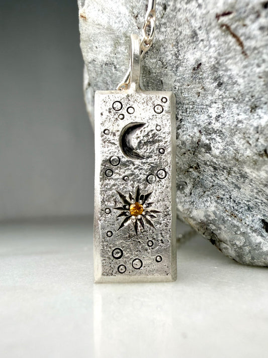 Sun & Moon Orange Sapphire Charm Pendant | Sterling Silver