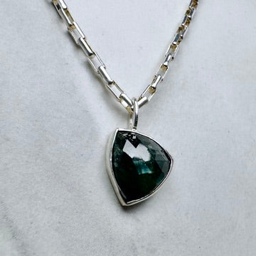 Rose Cut Sapphire Charm Pendant | Sterling Silver