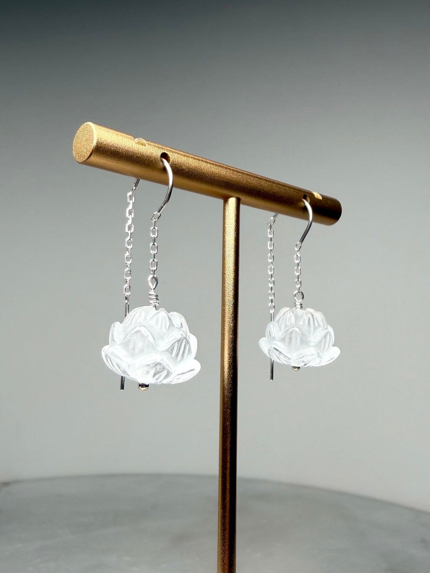 Lotus Flower Threader Earrings | Sterling Silver