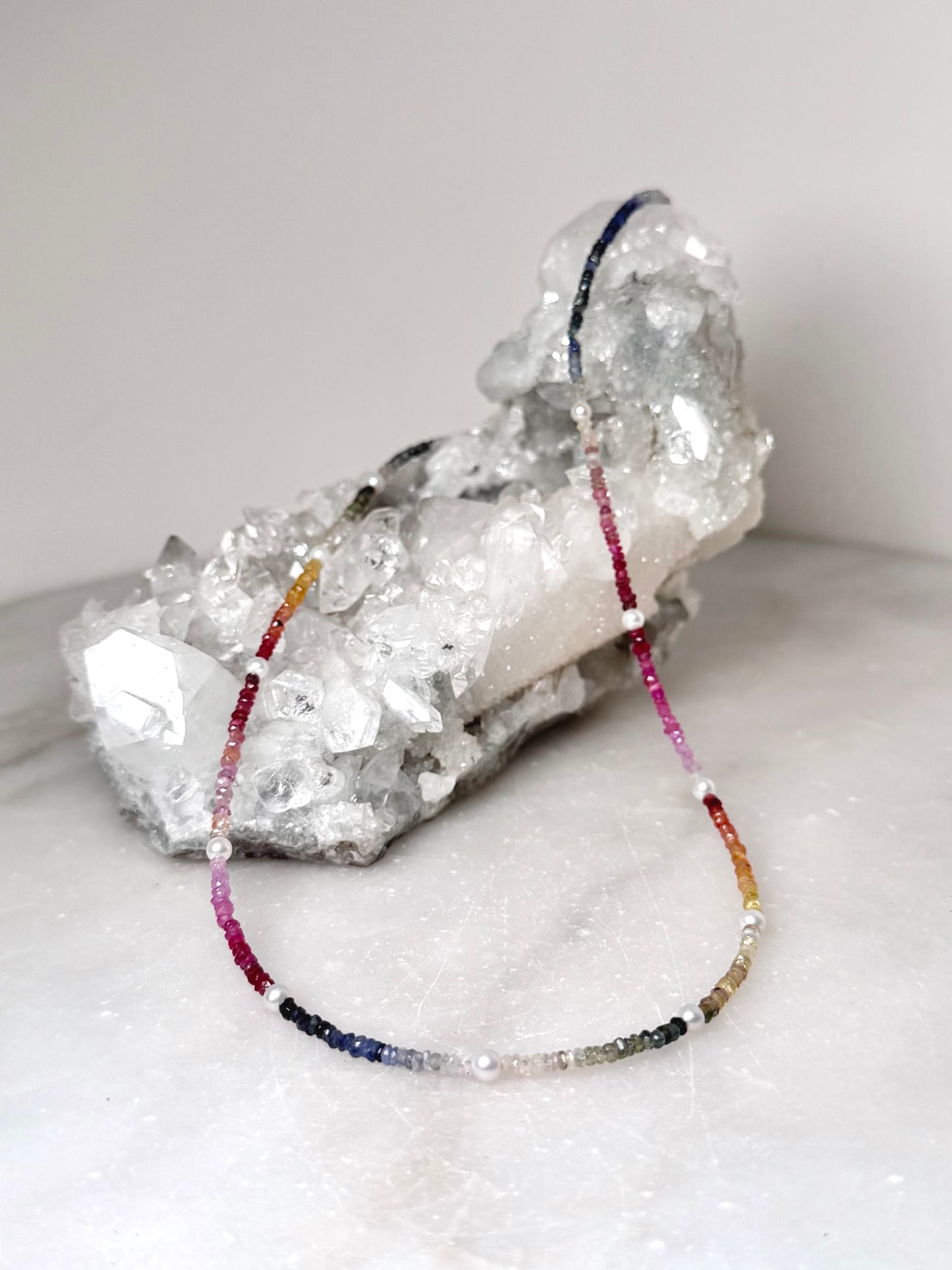 Rainbow Sapphire & Pearl Necklace | Sterling Silver