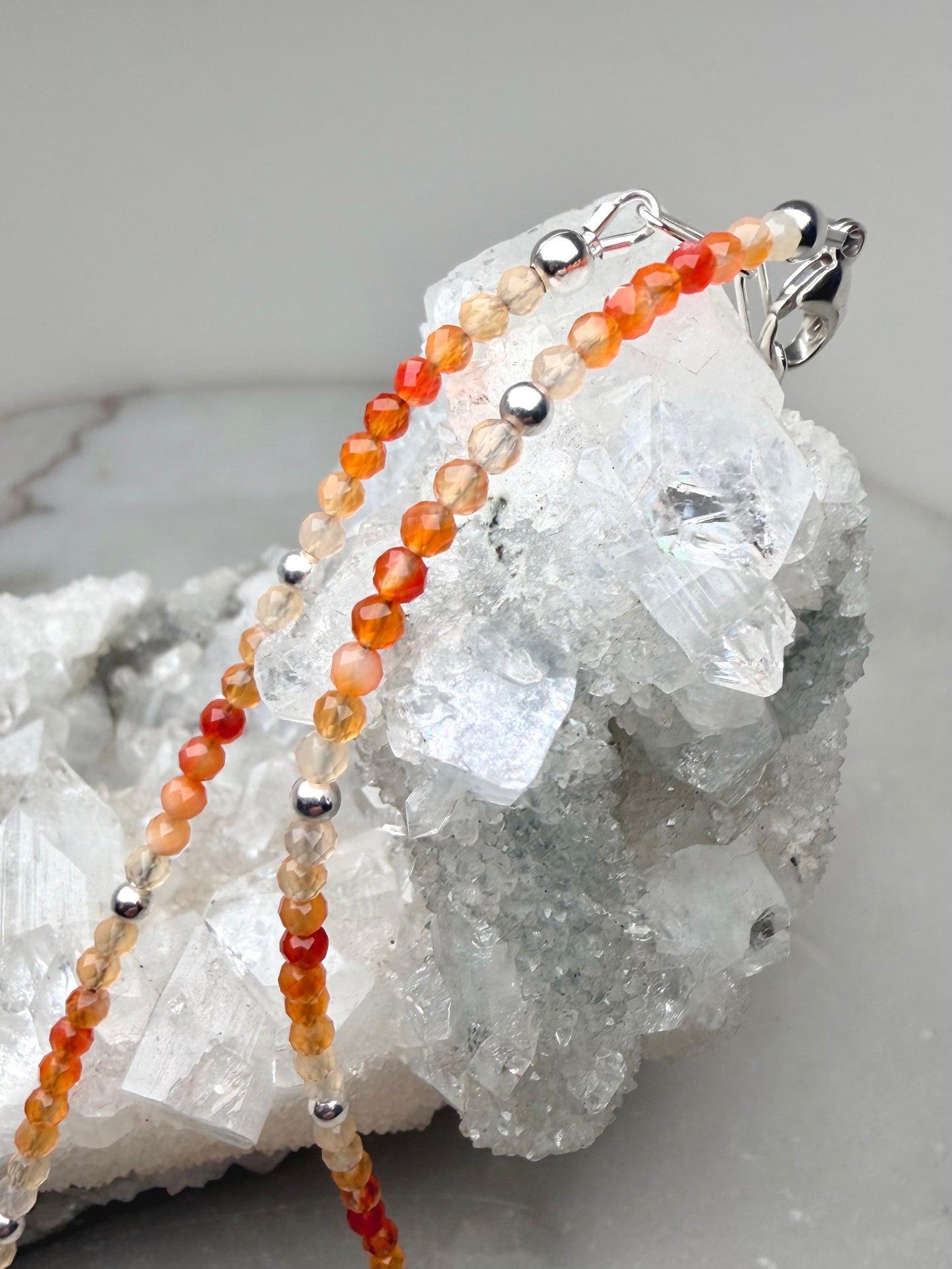 Carnelian & Dendritic Agate Droplets Necklace | Sterling Silver