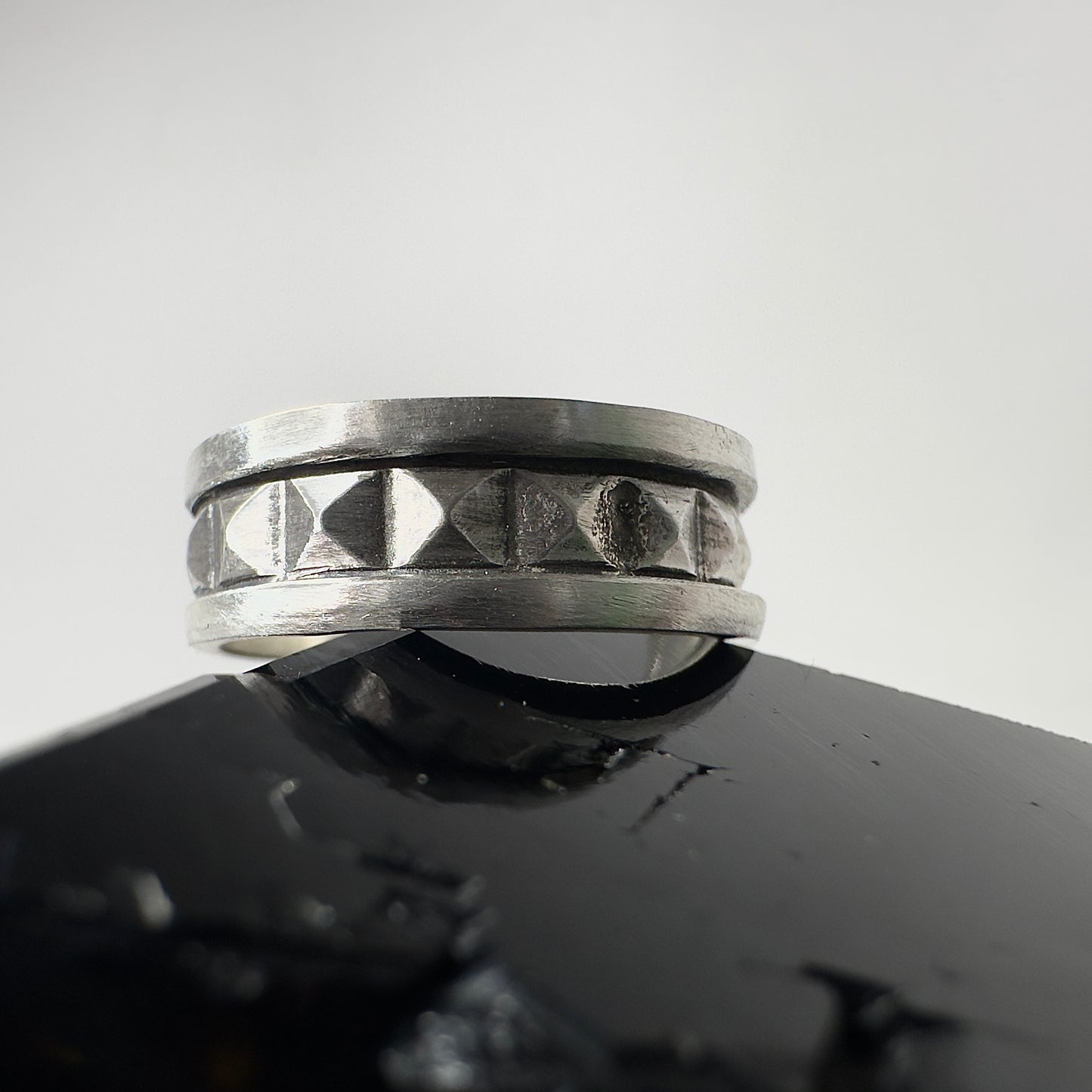 Studded Cigar Band Ring in Sterling Silver