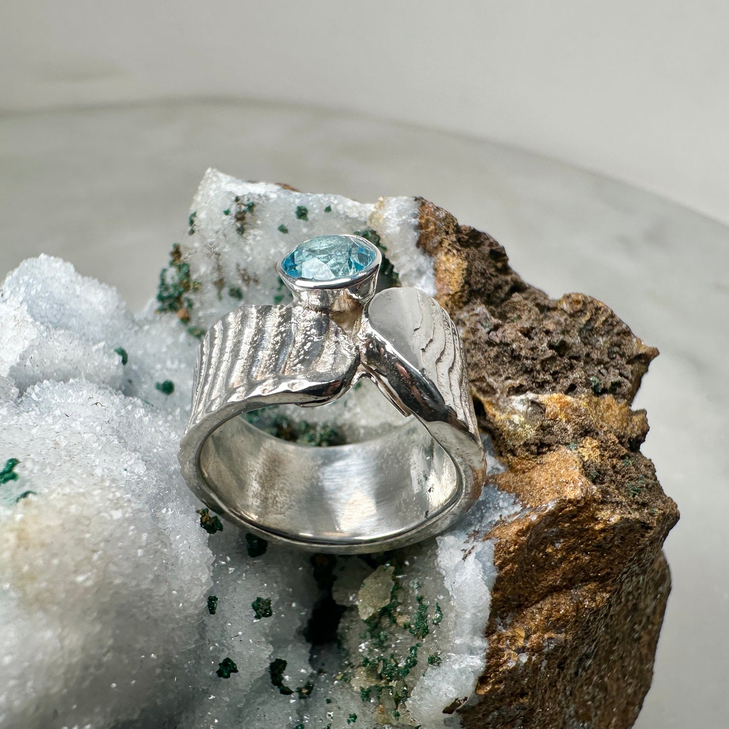 Blue Topaz Cuttlebone Ring | Sterling Silver