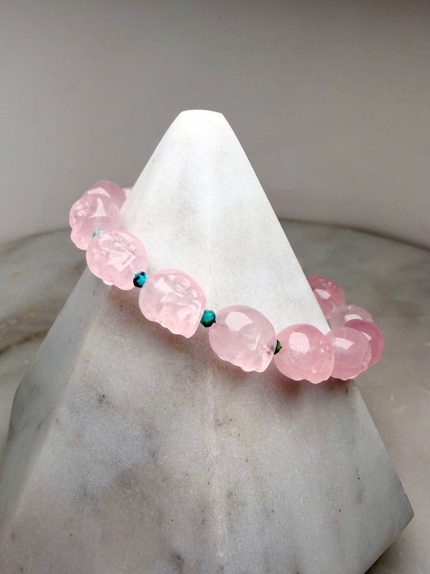Rose Quartz Skull Gemstone Bracelet | Sterling Silver