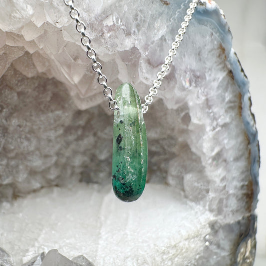 Green Kyanite Floating Necklace | Sterling Silver