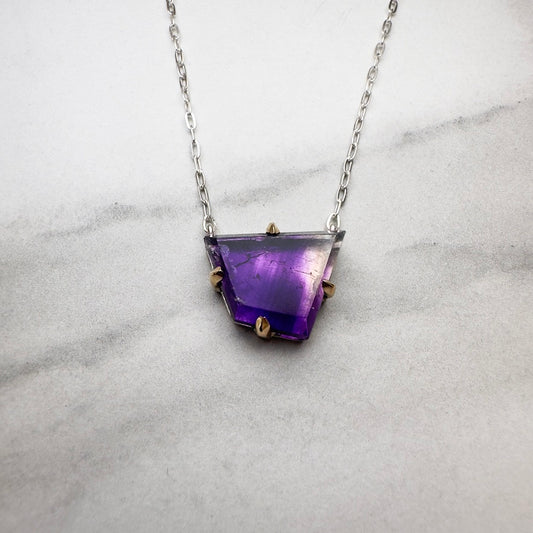 Floating Amethyst Necklace with 14k Yellow Gold Prongs