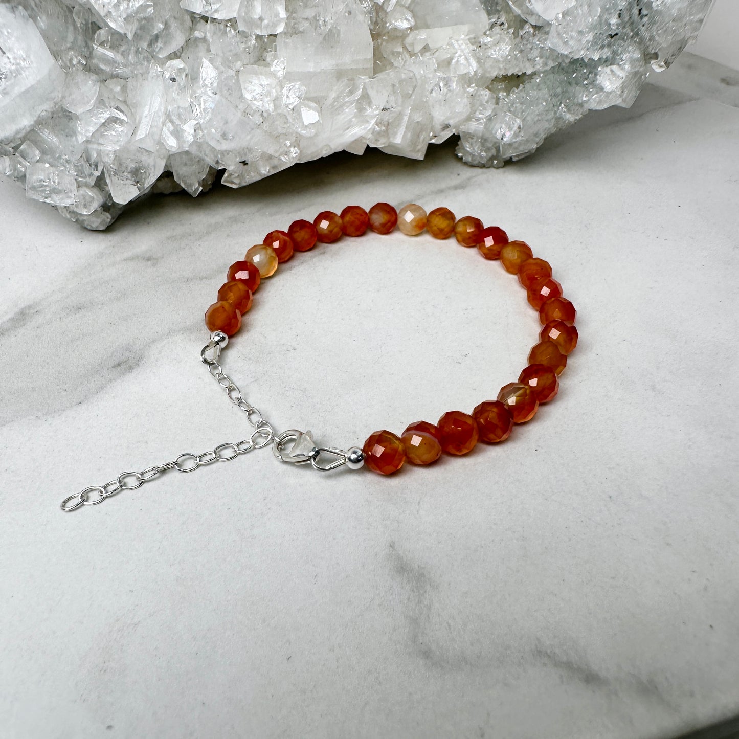 Carnelian Beaded Bracelet | Adjustable | Sterling Silver