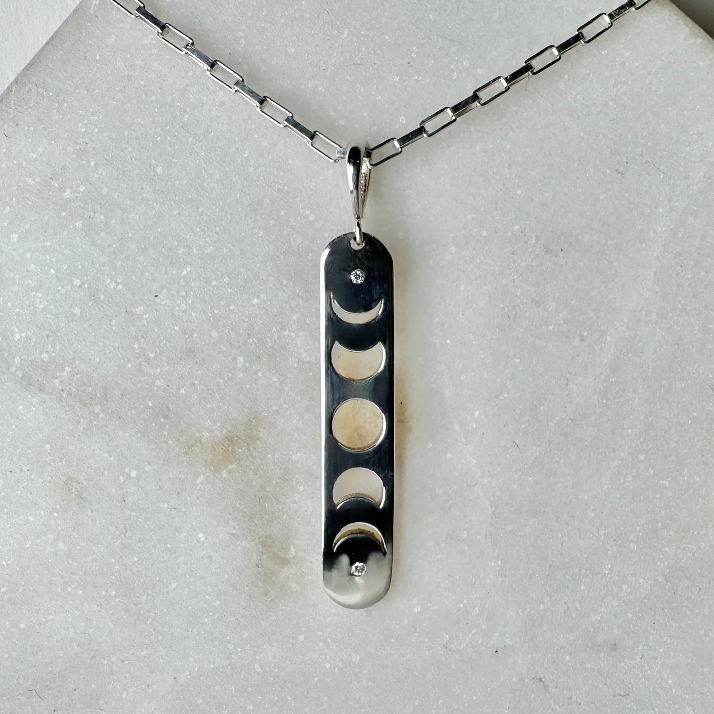 Moon Phase Bar Pendant with Natural Diamonds | Sterling Silver