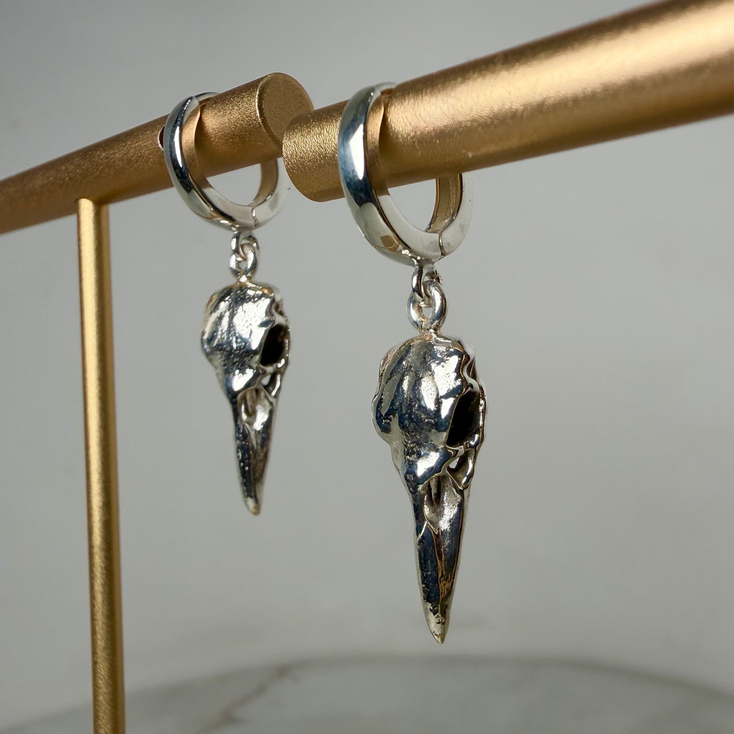 Raven Skull Earrings | Sterling Silver