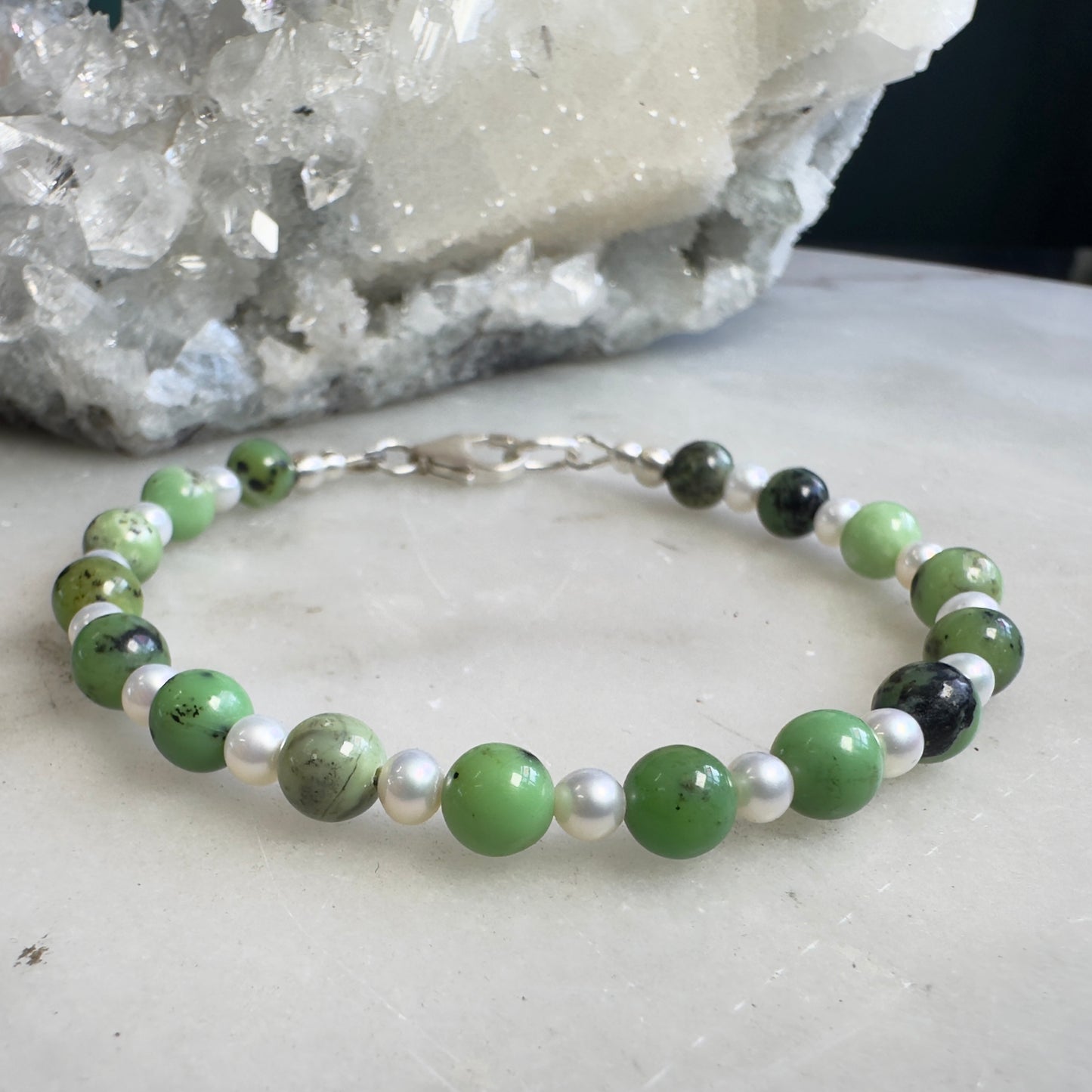 Chrysoprase + Pearl Bracelet