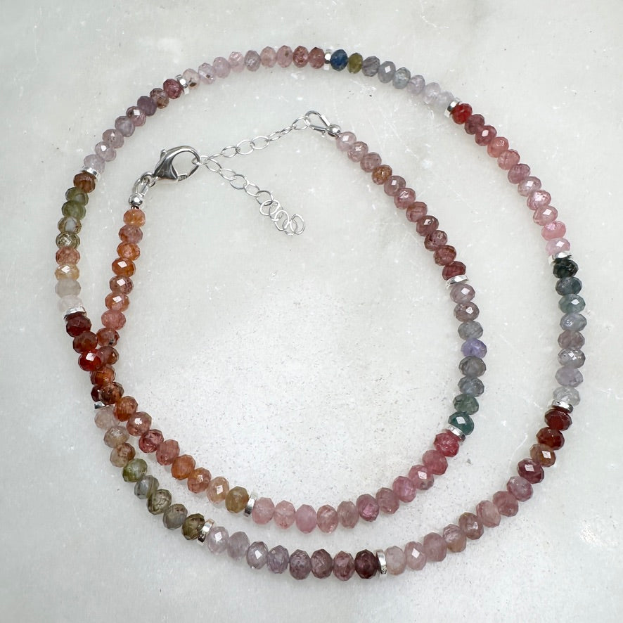 Multicolor Spinel Beaded Necklace | Sterling Silver