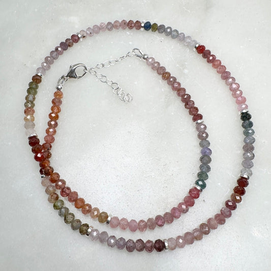 Multicolor Spinel Beaded Necklace | Sterling Silver