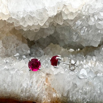 Rose Cut Ruby Stud Earrings | Sterling Silver