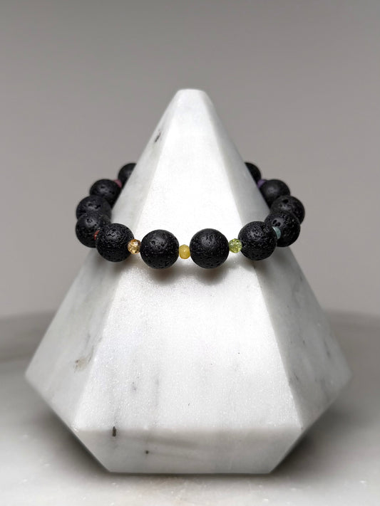 Black Lava Rock & Rainbow Gemstone Bracelet | Sterling Silver