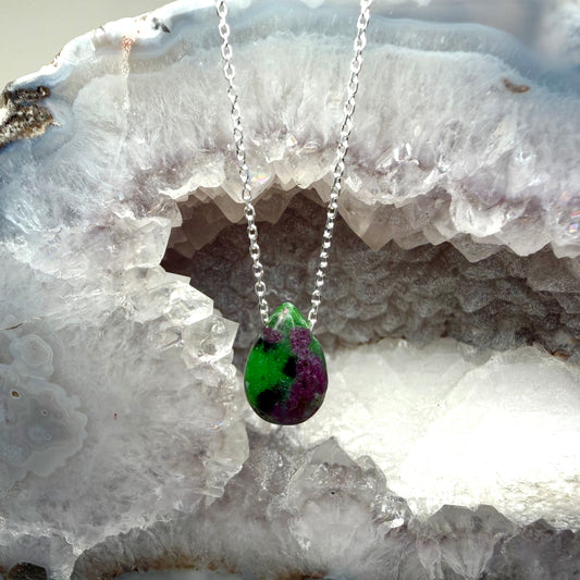 Ruby Zoisite Floating Necklace | Sterling Silver