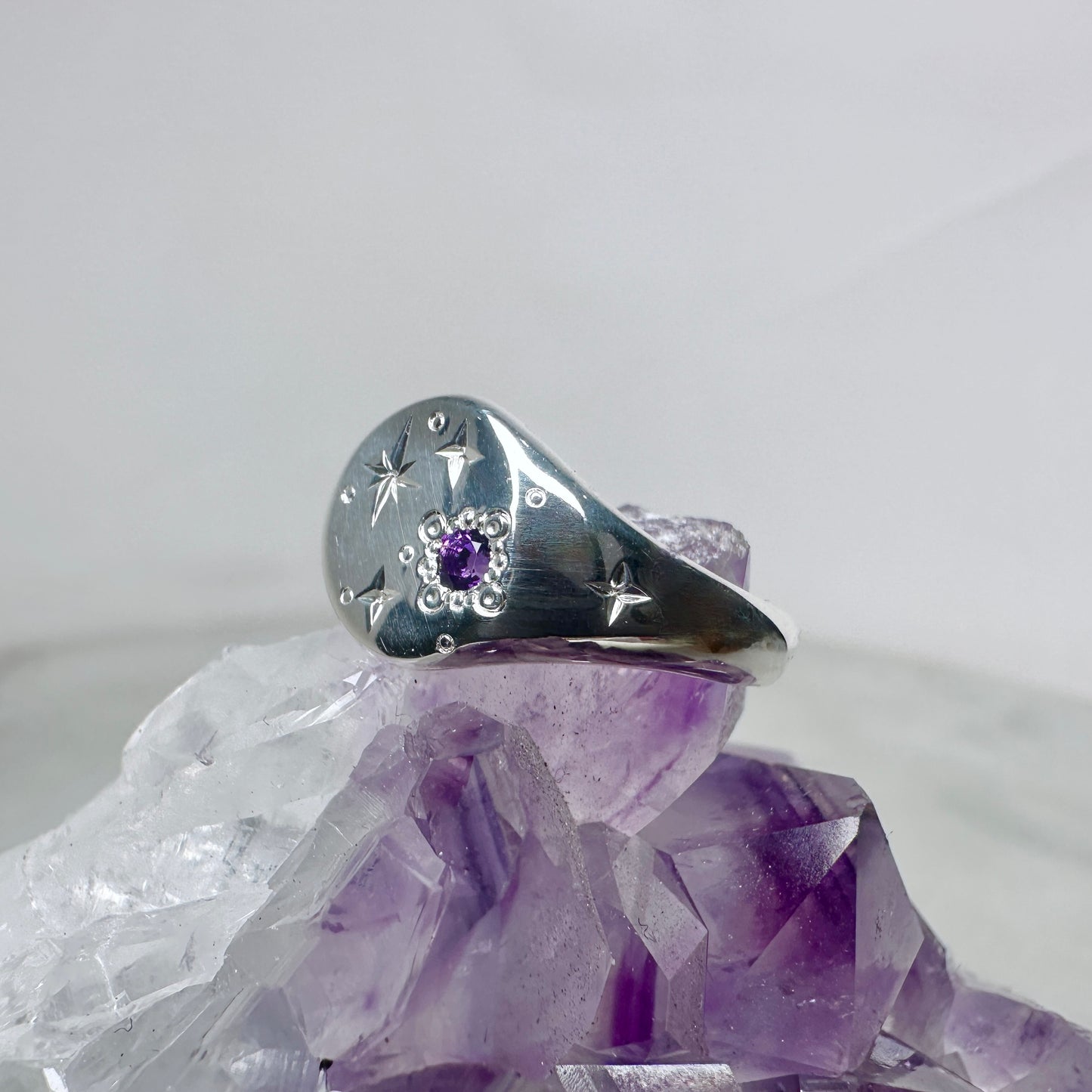 Amethyst Starburst Signet Ring | Sterling Silver