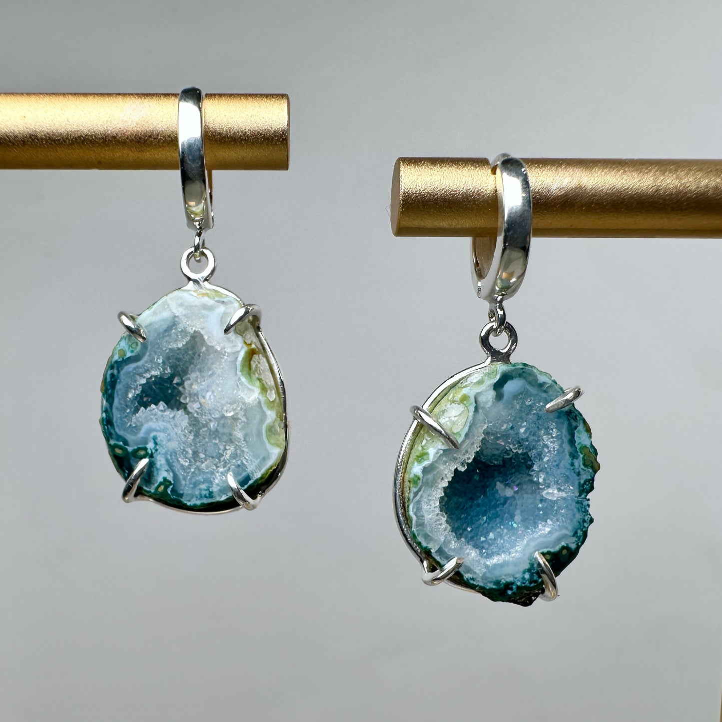Blue-Green Tabasco Geode Earrings | Sterling Silver