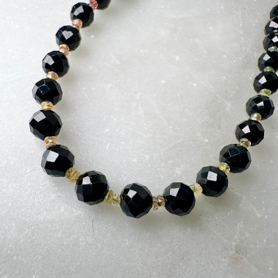 Faceted Black Spinel & Rainbow Sapphire Beaded Necklace | Sterling Silver