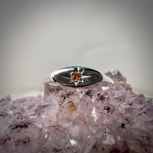 Orange Garnet Starburst Ring in Sterling Silver