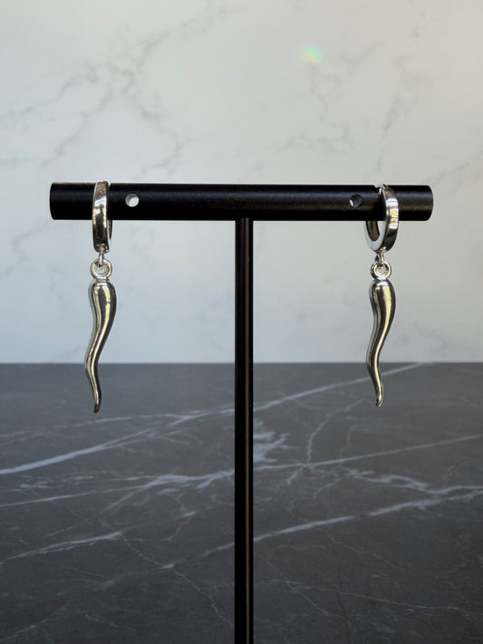 Italian Horn Huggie Earrings | Sterling Silver