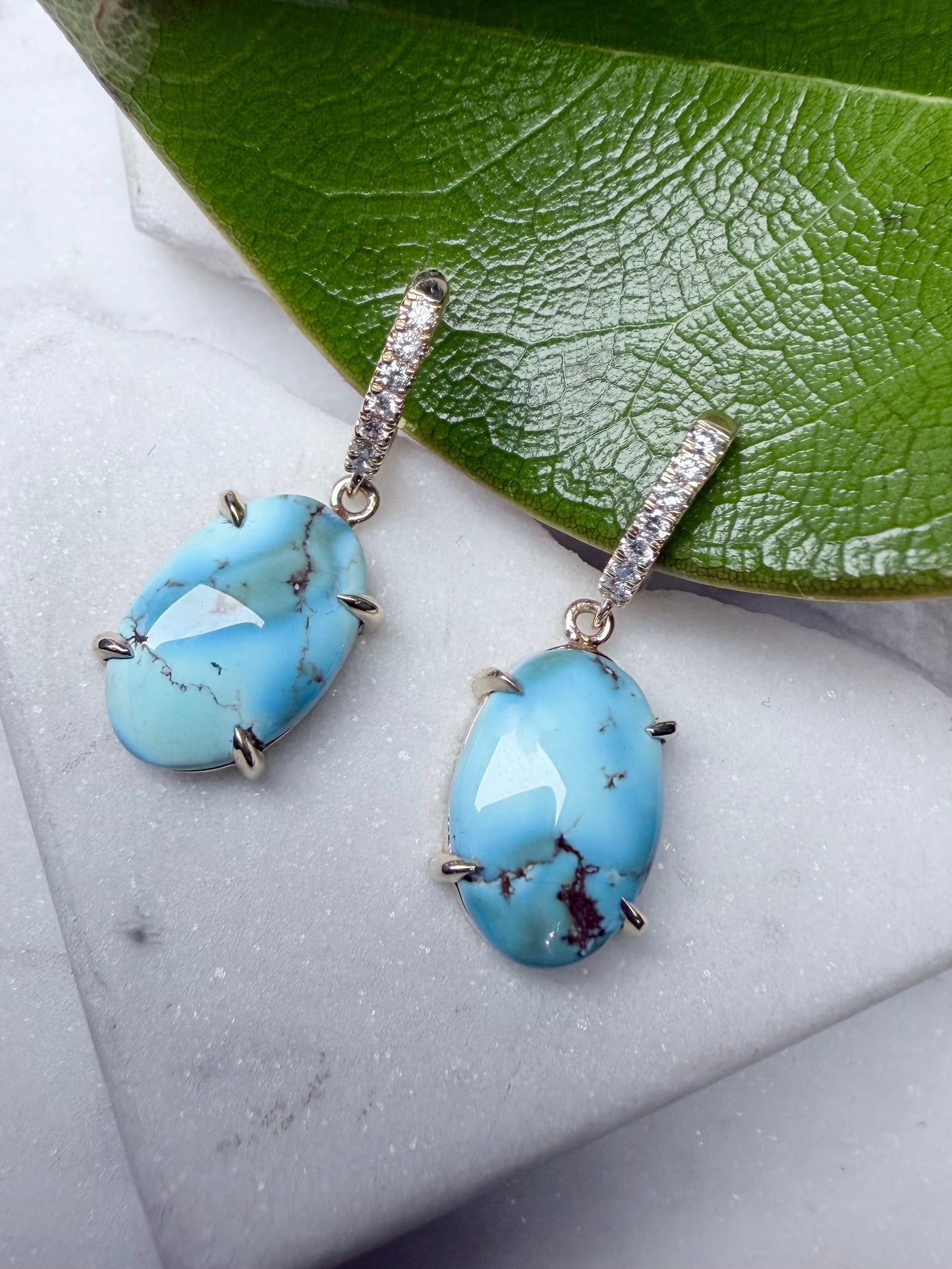 Golden Hills Turquoise Diamond Huggie Earrings | 14k Yellow Gold