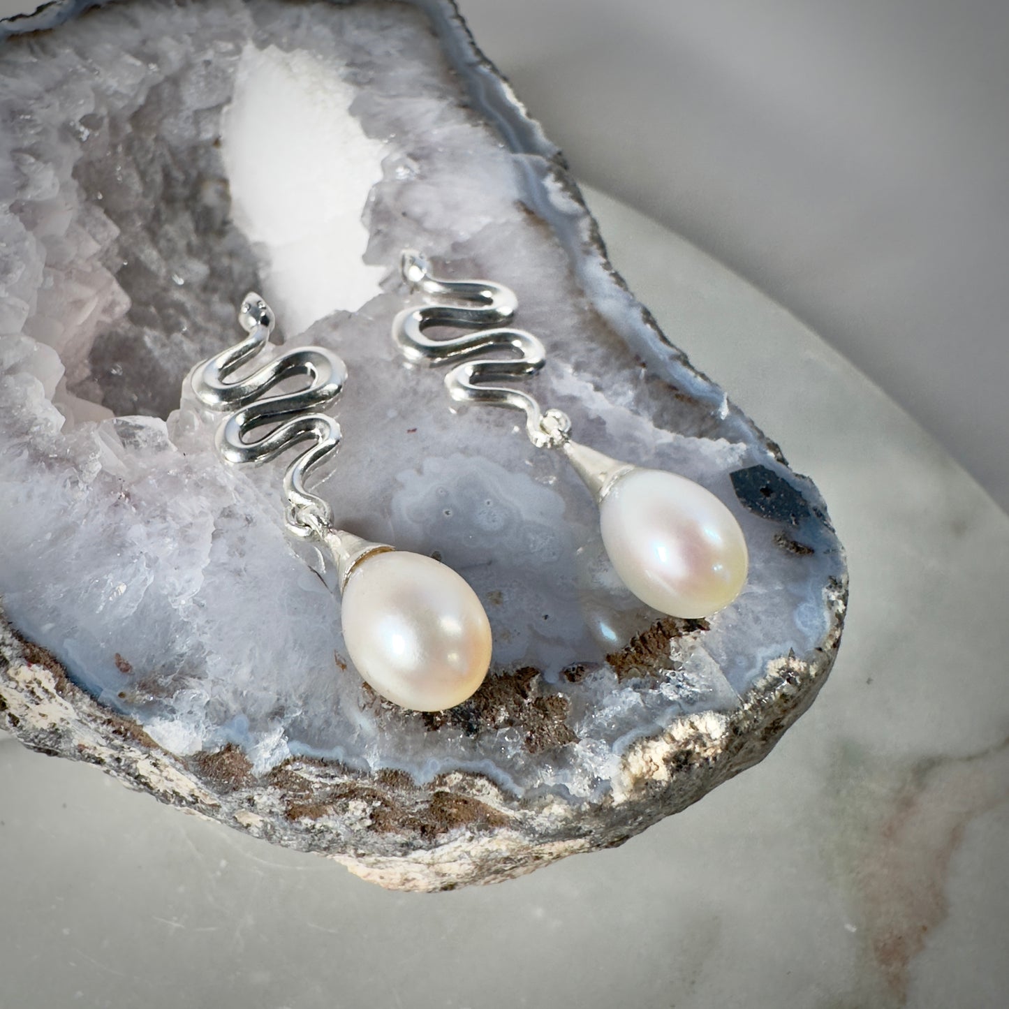 Snake Pearl Drop Earrings