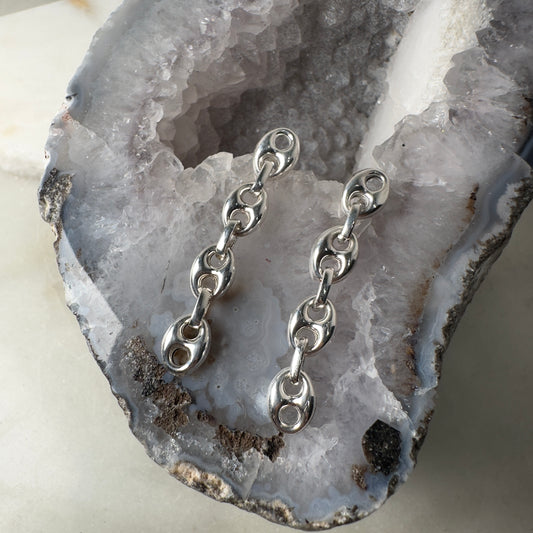 Puffed Anchor Chain Earrings | Sterling Silver