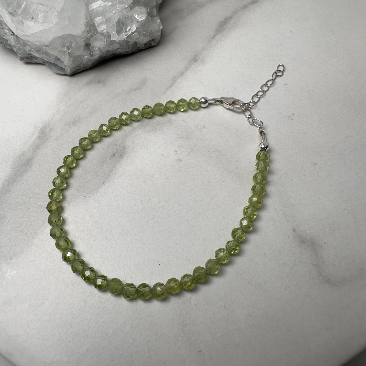 Peridot Beaded Bracelet | Sterling Silver | Adjustable
