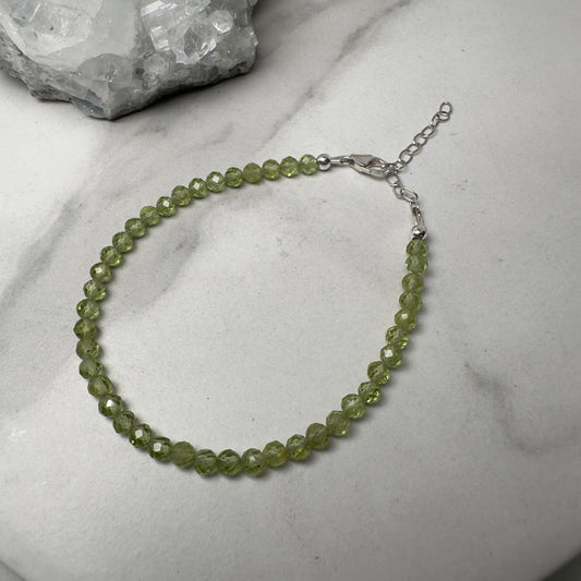Peridot Beaded Bracelet | Sterling Silver | Adjustable