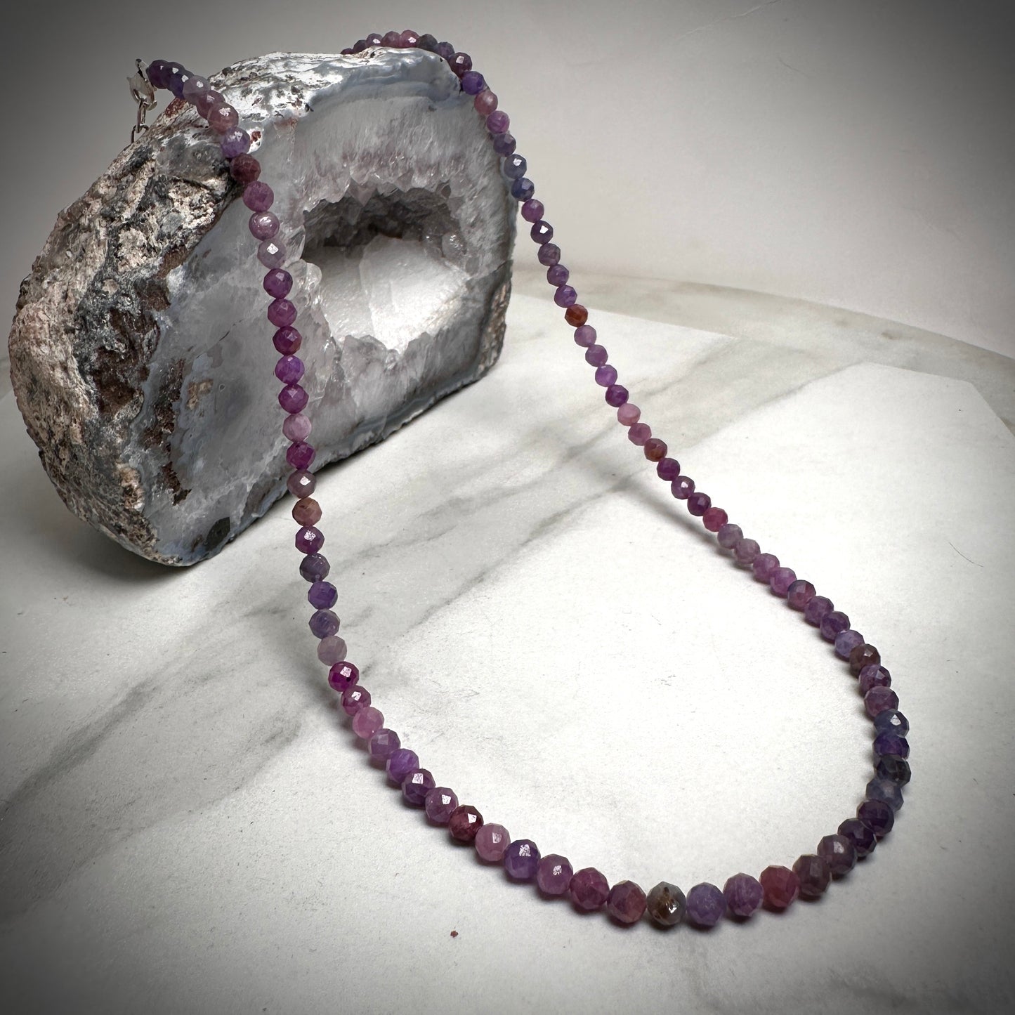 Faceted Ruby Beaded Necklace | Sterling Silver